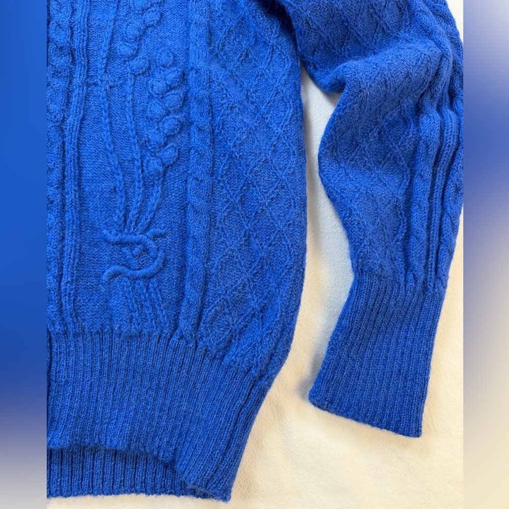 Peruvian Connection 100% Alpaca Cable Knit Cardigan Sweater - Blue Size Small - Picture 4 of 13